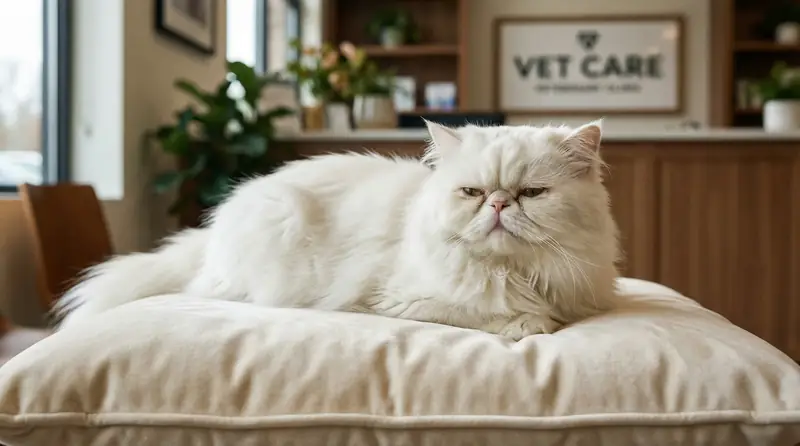 Un Persan blanc allongé majestueusement sur un coussin