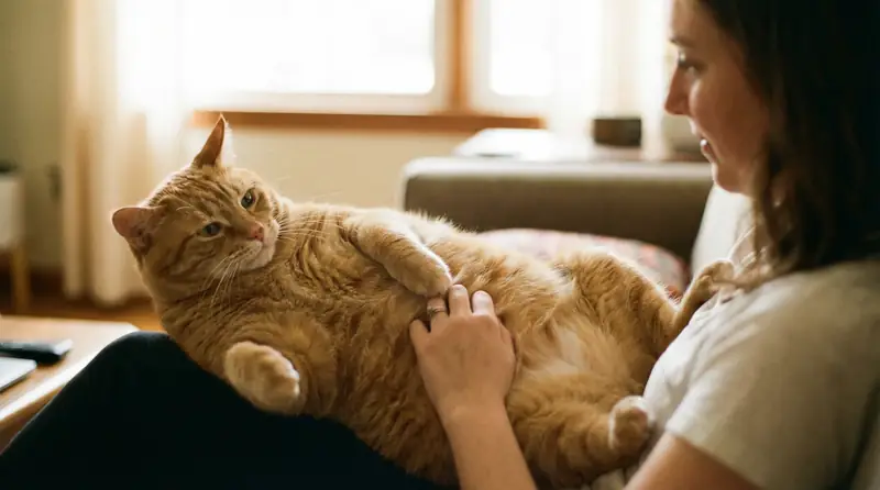 Un chat roux affectueux avec son propriétaire
