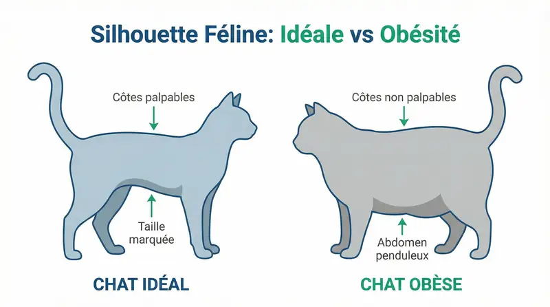Comparaison visuelle - Silhouette idéale vs Chat obèse