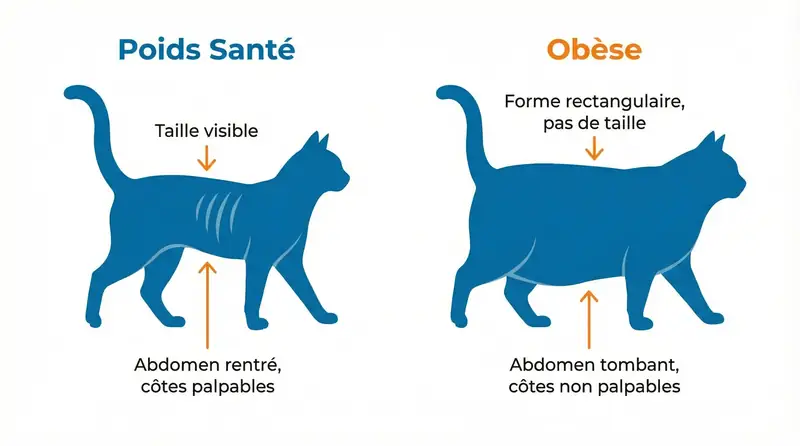 Comparaison de la silhouette d'un chat sain vs obèse